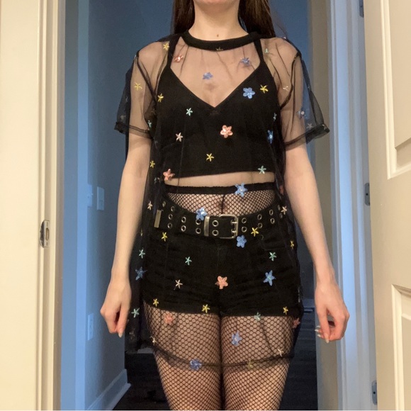 NEW BEAUTIFUL RARE CELESTIAL STAR EMBROIDERY BLACK MESH DRESS - Picture 12 of 15